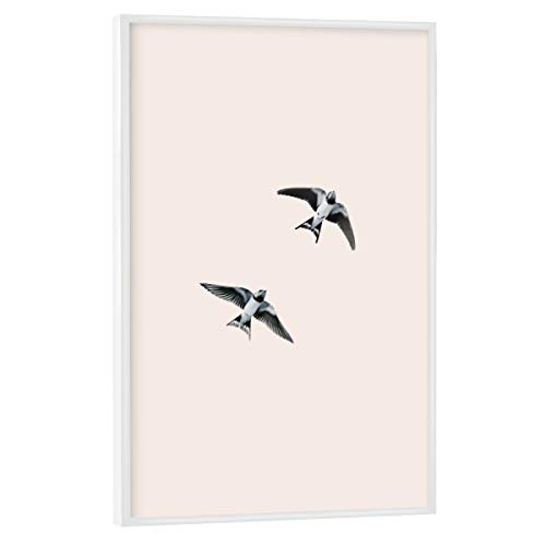artboxONE Poster mit weißem Rahmen 60x40 cm Natur Schwalben im Flug - Bild vögel Boho fliegen von artboxONE