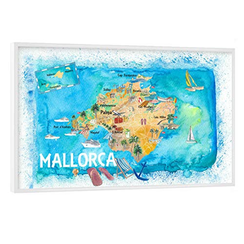 artboxONE Poster mit weißem Rahmen 60x40 cm Reise Majorca Spain Illustrated Map - Bild Mallorca Andratx balearen von artboxONE