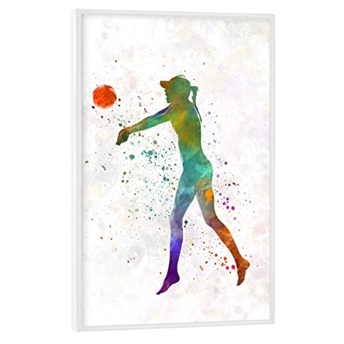 artboxONE Poster mit weißem Rahmen 60x40 cm Sport Watercolor Volleyball Player-h - Bild Sport Color Illustration von artboxONE