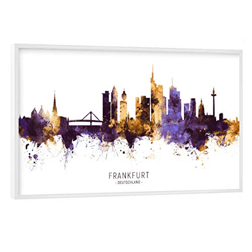 artboxONE Poster mit weißem Rahmen 60x40 cm Städte/Frankfurt Frankfurt Skyline PurpleGold - Bild Frankfurt von artboxONE