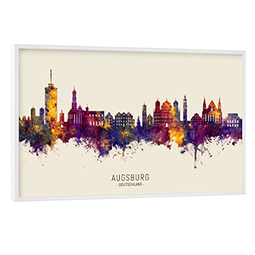 artboxONE Poster mit weißem Rahmen 60x40 cm Städte Augsburg Skyline Autumn Name - Bild Augsburg bunt City von artboxONE