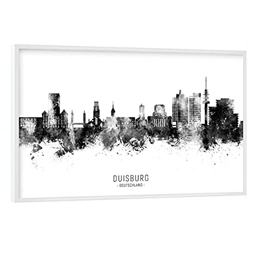 artboxONE Poster mit weißem Rahmen 60x40 cm Städte Duisburg Germany Skyline BW Text - Bild Duisburg City Cityscape von artboxONE