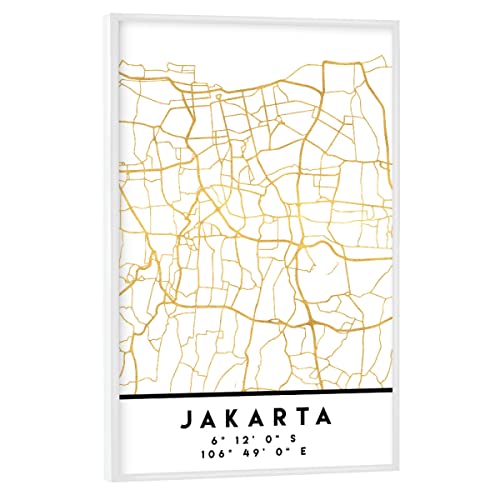 artboxONE Poster mit weißem Rahmen 60x40 cm Städte Jakarta Indonesia Street MAP Art - Bild Jakarta Asien City von artboxONE