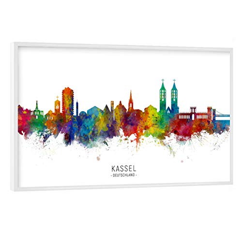 artboxONE Poster mit weißem Rahmen 60x40 cm Städte Kassel Germany Skyline txt - Bild Kassel Deutschland Kassel von artboxONE