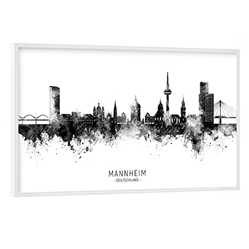 artboxONE Poster mit weißem Rahmen 60x40 cm Städte Mannheim Germany Skyline BW Text - Bild Mannheim City Cityscape von artboxONE