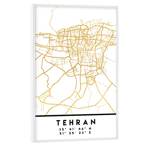 artboxONE Poster mit weißem Rahmen 60x40 cm Städte TEHRAN Iran Street MAP Art - Bild tehran Coordinates Downtown von artboxONE