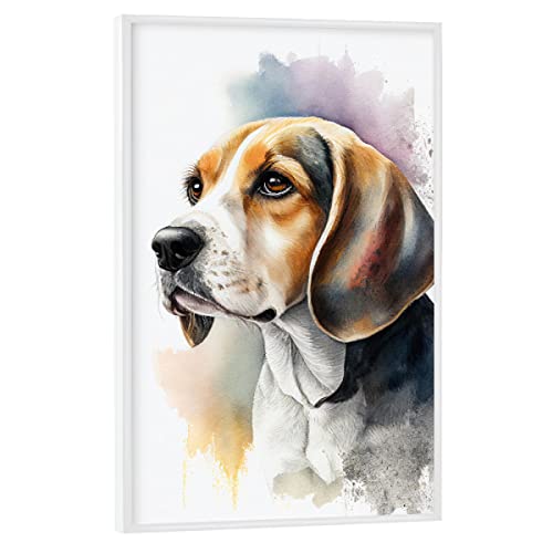 artboxONE Poster mit weißem Rahmen 60x40 cm Tiere Beagle-Porträt - Bild Tier Bulldogge Bunte von artboxONE