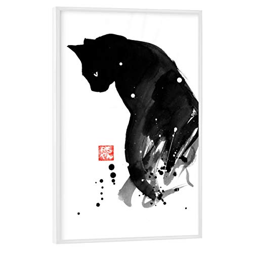 artboxONE Poster mit weißem Rahmen 60x40 cm Tiere Spots cat hochwertiger Design Kunstdruck - Bild cat Chat Katze von artboxONE