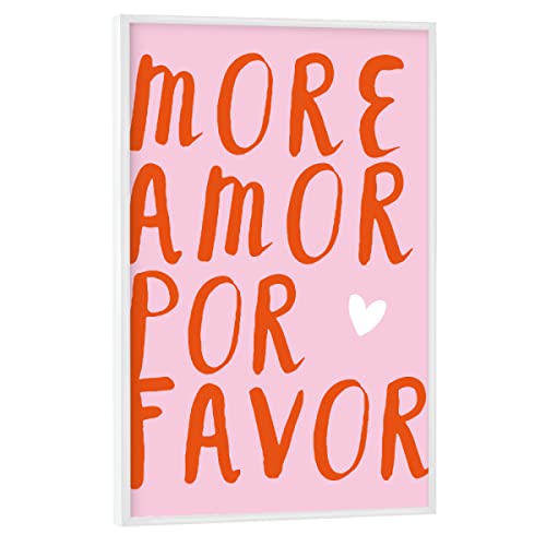 artboxONE Poster mit weißem Rahmen 60x40 cm Typografie More Amor por Favor - red - Bild Love bunt Funny Quote Love von artboxONE