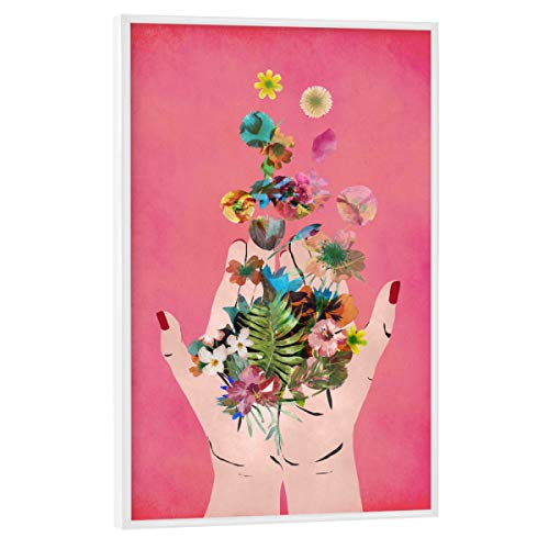artboxONE Poster mit weißem Rahmen 75x50 cm Floral Frida's Hands (pink) - Bild Frida dekorativ Flowers von artboxONE