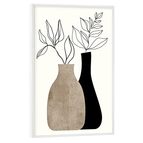 artboxONE Poster mit weißem Rahmen 75x50 cm Floral Gris En Gris - Bild vase abstrakt Blumen von artboxONE