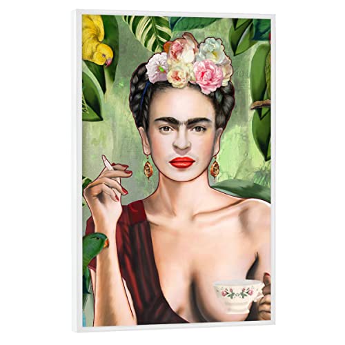 artboxONE Poster mit weißem Rahmen 75x50 cm Frida Kahlo Menschen Frida Con Amigos - Bild Frida Kahlo Dschungel Frau von artboxONE