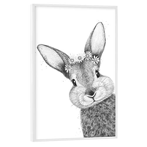 artboxONE Poster mit weißem Rahmen 75x50 cm Natur Rabbit with Chamomiles - Bild Rabbit Blumen Bunny von artboxONE