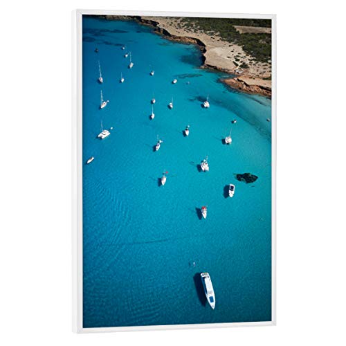 artboxONE Poster mit weißem Rahmen 75x50 cm Reise/Strand und Meer This Place is Heaven - Formentera - Bild Boot von artboxONE