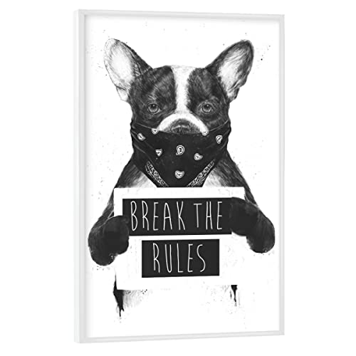 artboxONE Poster mit weißem Rahmen 75x50 cm Tiere Break The Rules - Bild Bad Boy Break The Rules Dog von artboxONE