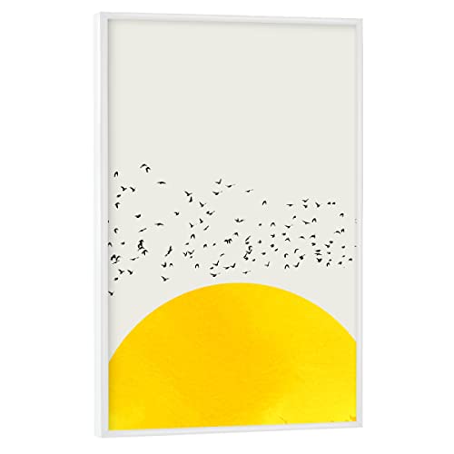 artboxONE Poster mit weißem Rahmen 75x50 cm gelb Natur A Thousand Birds - Bild Sonne Himmel Natur von artboxONE