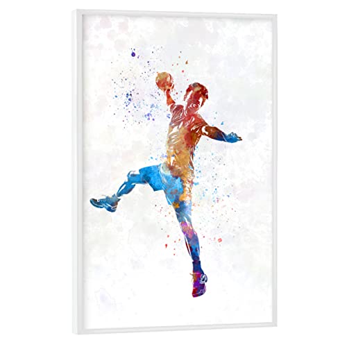 artboxONE Poster mit weißem Rahmen 90x60 cm Abstrakt Handball Player in Watercolor-l - Bild Athlete von artboxONE