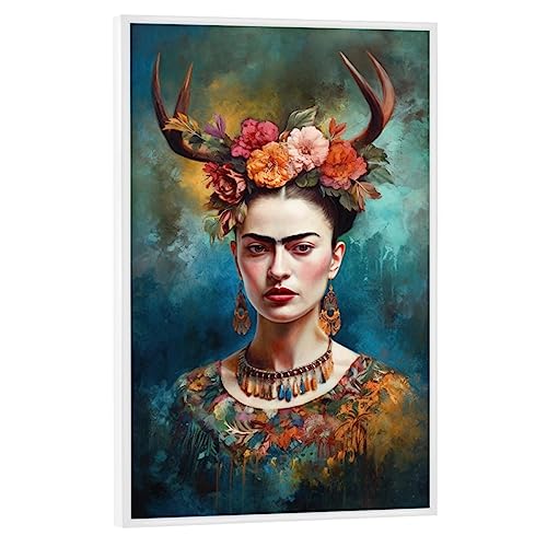 artboxONE Poster mit weißem Rahmen 90x60 cm Floral Frida Floral Love - Bild wandbild Frida Kahlo von artboxONE
