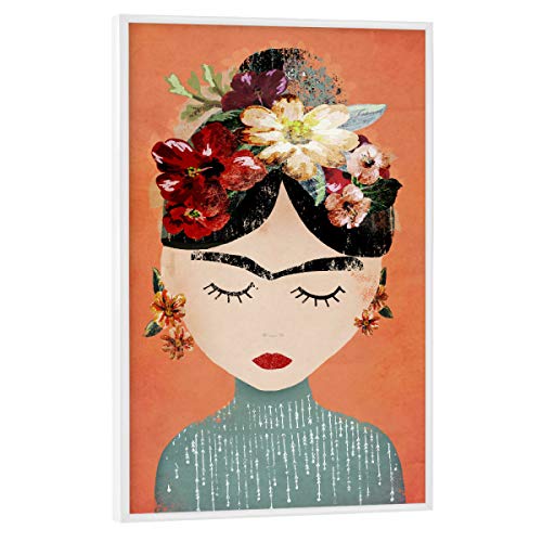 artboxONE Poster mit weißem Rahmen 90x60 cm Menschen Frida (orange Version) - Bild Frida floral Frida von artboxONE