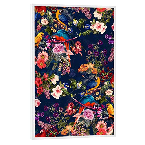 artboxONE Poster mit weißem Rahmen 90x60 cm Natur Blumen- und Vogelnacht - Bild Blumen Blumen Dschungel von artboxONE