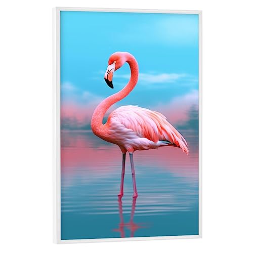 artboxONE Poster mit weißem Rahmen 90x60 cm Natur Flamino Nahaufname - Bild wandbild Flamingo von artboxONE