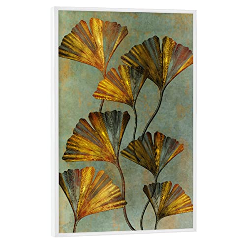 artboxONE Poster mit weißem Rahmen 90x60 cm Natur Ginko-Blattgold - Bild Gingko Blatt botanik von artboxONE
