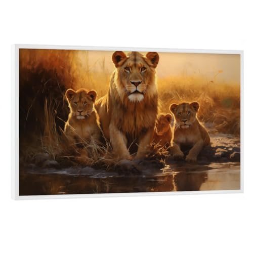 artboxONE Poster mit weißem Rahmen 90x60 cm Natur Löwenmutter mit Jungen - Bild Tier Gruppe impressionistisch von artboxONE