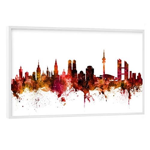 artboxONE Poster mit weißem Rahmen 90x60 cm Städte/München Munich Germany Skyline Red - Bild Munich von artboxONE