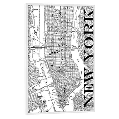 artboxONE Poster mit weißem Rahmen 90x60 cm Städte/New York Retro Map New York Black - Bild Karte Karte Retro von artboxONE