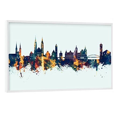 artboxONE Poster mit weißem Rahmen 90x60 cm Städte Bamberg Germany Skyline Winter - Bild Bamberg bunt City von artboxONE