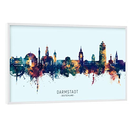 artboxONE Poster mit weißem Rahmen 90x60 cm Städte Darmstadt Skyline BlauOrange - Bild Darmstadt von artboxONE