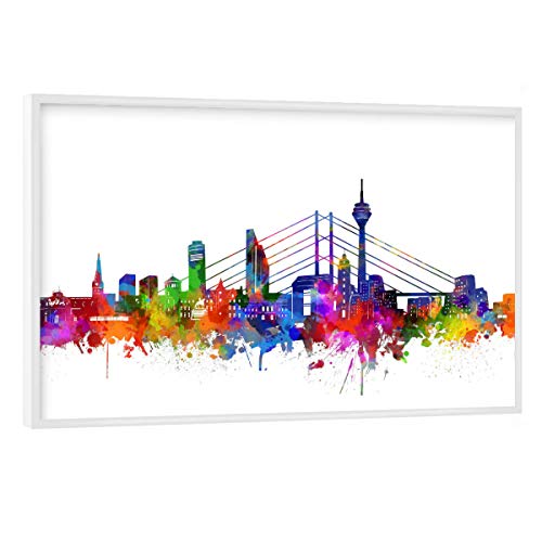 artboxONE Poster mit weißem Rahmen 90x60 cm Städte Düsseldorf Skyline Watercolor - Bild düsseldorf Germany Skyline von artboxONE