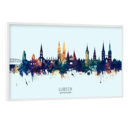 artboxONE Poster mit weißem Rahmen 90x60 cm Städte Lubeck Germany Skyline BlueOrange - Bild lubeck City Cityscape von artboxONE