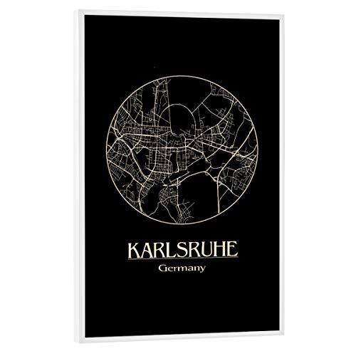 artboxONE Poster mit weißem Rahmen 90x60 cm Städte Retro City Map of Karlsruhe - Bild Retro Karlsruhe map von artboxONE