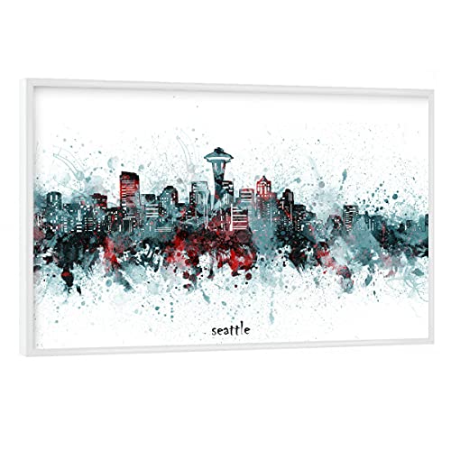 artboxONE Poster mit weißem Rahmen 90x60 cm Städte Seattle Skyline Artistic Grey - Bild Seattle Cities City von artboxONE