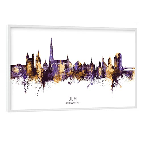 artboxONE Poster mit weißem Rahmen 90x60 cm Städte ULM Germany Skyline PurpleGold - Bild ULM Cityscape Deutschland von artboxONE