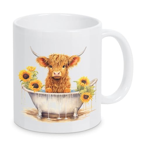 artboxONE Tasse Highland Cow Tub O von LSR Design Studio - Kaffeetasse Floral von artboxONE