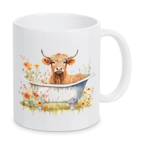 artboxONE Tasse Highland Cow Tub S von LSR Design Studio - Kaffeetasse Floral von artboxONE