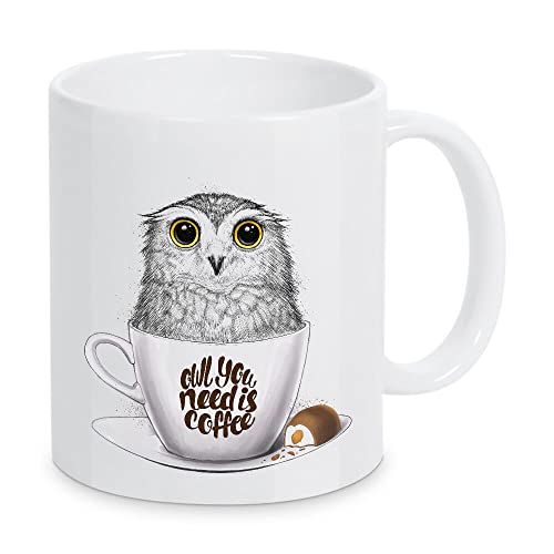 artboxONE Tasse Owl You Need is Coffee von Nikita Korenkov - Kaffeetasse Natur von artboxONE