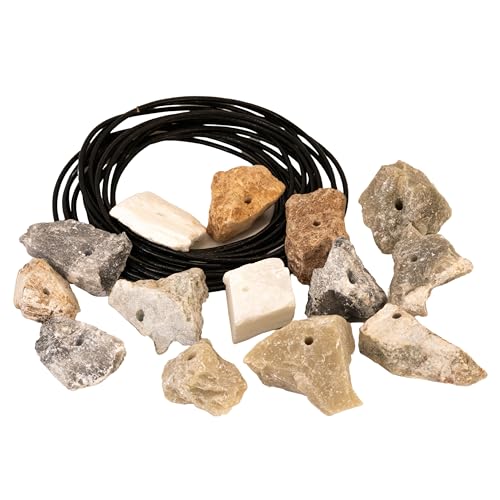 artdee® Speckstein Amulettsteine mit Loch und Lederband (12 Stück) – handgefertigte Schmuckanhänger aus Speckstein Rohling selbst gestalten Halsschmuck selbst Machen Specksteine von artdee