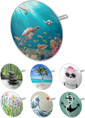 arteneur® - Badewannenstöpsel Universal mit Motiv Meeres Schildkröten | Dreifach Dichtung | Verstellbar | Rostfrei | Extra Schwer für stabilen Halt | Stöpsel Badewanne Zubehör von arteneur
