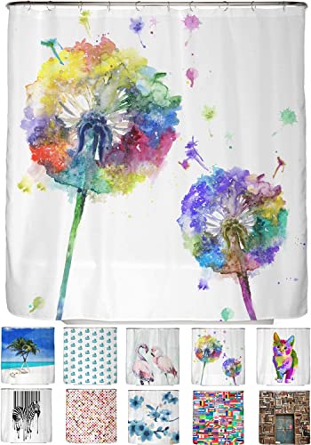 arteneur® - Bunte Pusteblume - Anti-Schimmel Duschvorhang 200 x 200 - Recycelt mit Öko-Tex Standard 100 - Beschwerter Saum, Blickdicht, Wasserdicht, Waschbar, 12 Ringe & E-Book von arteneur