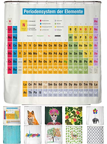 arteneur® - Duschvorhang Periodensystem Deutsch - Anti-Schimmel Duschvorhänge 180x200 - Recycelt mit Öko-Tex Standard 100 - Beschwerter Saum, Blickdicht, Wasserdicht, Waschbar, 12 Ringe & E-Book von arteneur