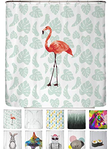 arteneur® - Flamingo - Anti-Schimmel Duschvorhang 180x200 - Recycelt mit mit Öko-Tex Standard 100 - Beschwerter Saum, Blickdicht, Wasserdicht, Waschbar, 12 Ringe & E-Book mit Reinigungs-Tipps von arteneur