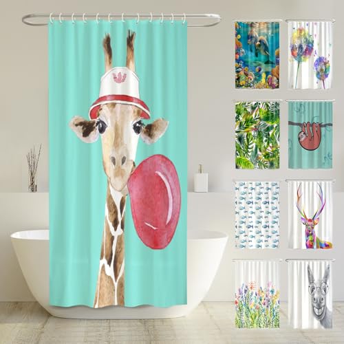 arteneur® - Giraffe - Anti-Schimmel Duschvorhang 120x180 - Recycelt mit Öko-Tex Standard 100 - Beschwerter Saum, Blickdicht, Wasserdicht, Waschbar, 8 Ringe & E-Book von arteneur
