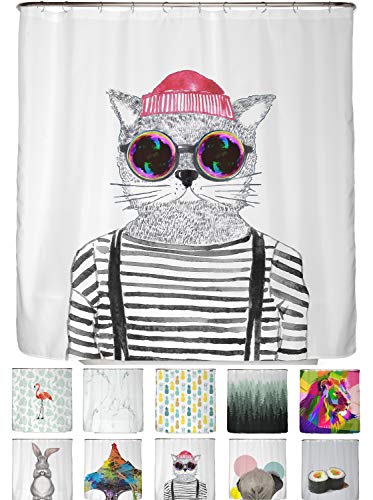 arteneur® - Hipster Katze Berlin - Anti-Schimmel Duschvorhang 180x180 - Recycelt mit Öko-Tex Standard 100 - Beschwerter Saum, Blickdicht, Wasserdicht, Waschbar, 12 Ringe & E-Book von arteneur