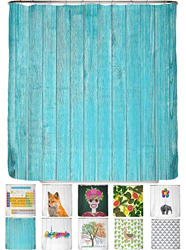 arteneur® - Holz Türkis - Anti-Schimmel Duschvorhang 180x200 - Recycelt mit Öko-Tex Standard 100 - Beschwerter Saum, Blickdicht, Wasserdicht, Waschbar, 12 Ringe & E-Book mit Reinigungs-Tipps von arteneur