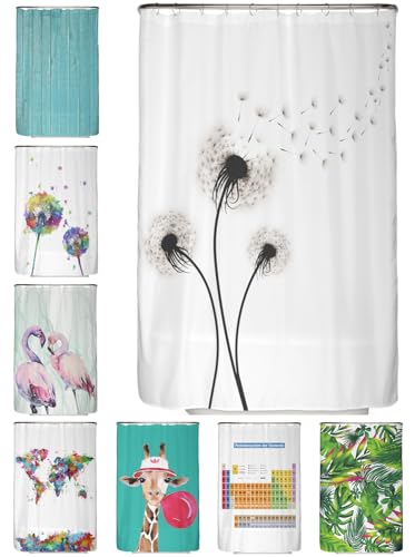 arteneur® - Pusteblume Schwarz und Weiß - Anti-Schimmel Duschvorhang 120x180 - Recycelt mit Öko-Tex Standard 100 - Beschwerter Saum, Blickdicht, Wasserdicht, Waschbar, 8 Ringe von arteneur