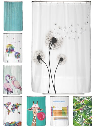 arteneur® - Pusteblume Schwarz und Weiß - Anti-Schimmel Duschvorhang 120x200 - Recycelt mit Öko-Tex Standard 100 - Beschwerter Saum, Blickdicht, Wasserdicht, Waschbar, 8 Ringe von arteneur