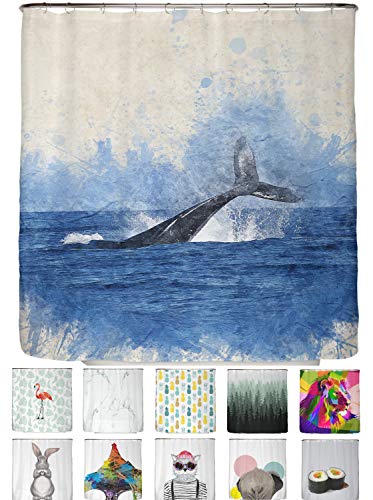 arteneur® - Wal Fisch - Anti-Schimmel Duschvorhang 200x220 - Recycelt mit Öko-Tex Standard 100 - Beschwerter Saum, Blickdicht, Wasserdicht, Waschbar, 12 Ringe & E-Book von arteneur